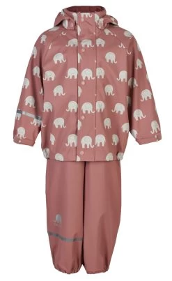 CeLaVi Regenanzug Rosenholz Mit Weissen Elefanten Set Regenhose + Regenjacke