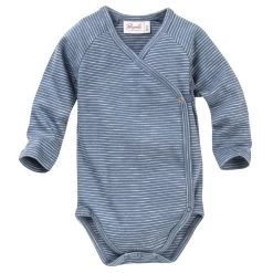 People Wear Organic Langarmbody Jeansblau Geringelt Bio-Baumwolle