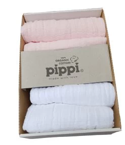 Pippi Mulltücher 4er Pack Hellrosa/weiß Organic Baumwolle