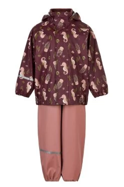 CeLaVi Regenanzug Seepferdchen Bordeaux Rosa Zweiteiler