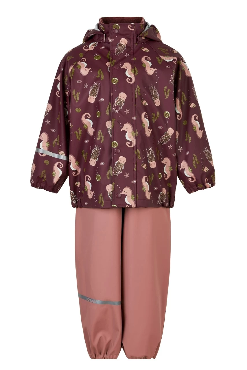 CeLaVi Regenanzug Seepferdchen Bordeaux Rosa Zweiteiler 3 CeLaVi Regenanzug Seepferdchen Bordeaux Rosa Zweiteiler