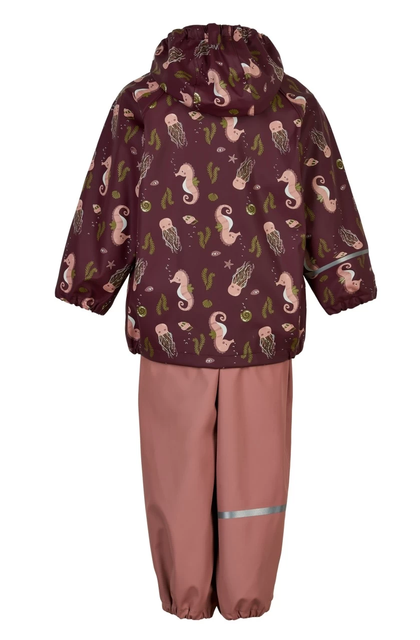 CeLaVi Regenanzug Seepferdchen Bordeaux Rosa Zweiteiler 4 CeLaVi Regenanzug Seepferdchen Bordeaux Rosa Zweiteiler – Bild 2