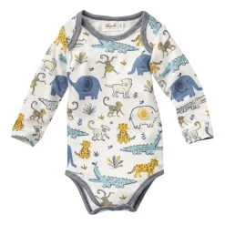 People Wear Organic Body Langarm Zootiere Weiß/bunt