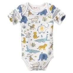 People Wear Organic Body Kurzarm Zootiere Weiß