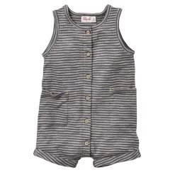 People Wear Organic Sommer-Overall Spieler Shorty Schiefergrau Geringelt