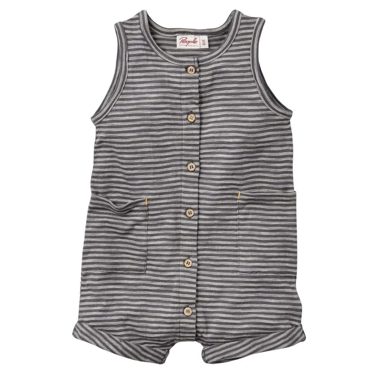 People Wear Organic Sommer-Overall Spieler Shorty Schiefergrau Geringelt