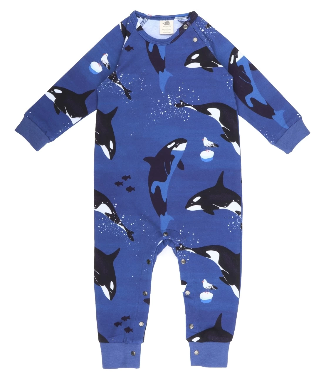Walkiddy Baby Overall Playful Orcas Blau Langarm Schlafanzug 3 Walkiddy Baby Overall Playful Orcas Blau Langarm Schlafanzug