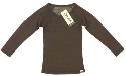 Celavi Kinder Unterhemd Uni Braun Langarm Merino Schurwolle Ökotex100