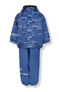 CeLaVi Thermo Regenhose + Regenjacke Kombi Winter Regenanzug Rakete Blau