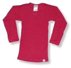 Celavi Wollshirt Pink Geringelt Langarmshirt Merino Schurwolle