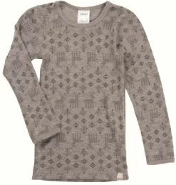 Celavi Langarmshirt Grau Melange Elche Unterhemd Wolle