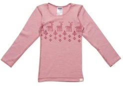 Celavi Unterhemd Rosa Melange Mit Elch Langarm Merino Schurwolle Ökotex100