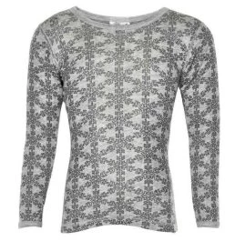 Celavi Langarmshirt Grau Melange Schneeflocke Unterhemd Wolle