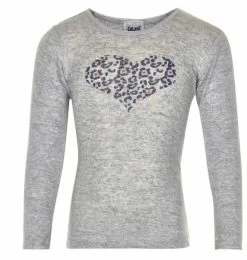 Celavi Langarmshirt Grau Melange Herz Unterhemd Wolle