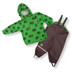 CeLaVi Regenanzug Grün Mit Braunen Elefanten Set Regenhose + Regenjacke