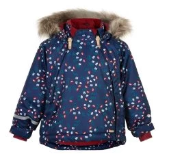 Minymo Mädchen Winterjacke Miniflowers Navy Doppelzipper