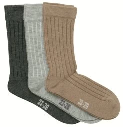 Minymo Kinder Funktionssocken 3er Pack Grau/beige Socken Mit Wolle Und Viskose