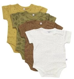 Pippi Kurzarm Bodys 4er Pack Eichhörnchen + Faultier Oliv