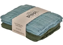 Pippi Babywear Mulltücher Petrol/oliv 4er Pack Organic