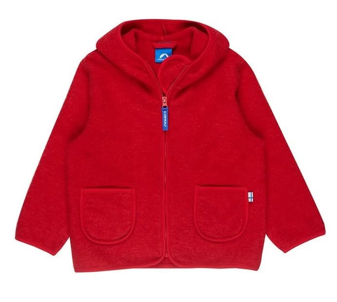Finkid Tonttu Wool Red Melange / Zip-In Wollfleece Jacke Mit Kapuze